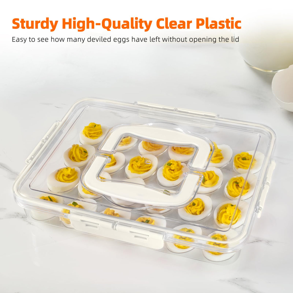MesRosa Deviled Egg Carrier with Lid, 24 Egg Capacity, 2 Pack White