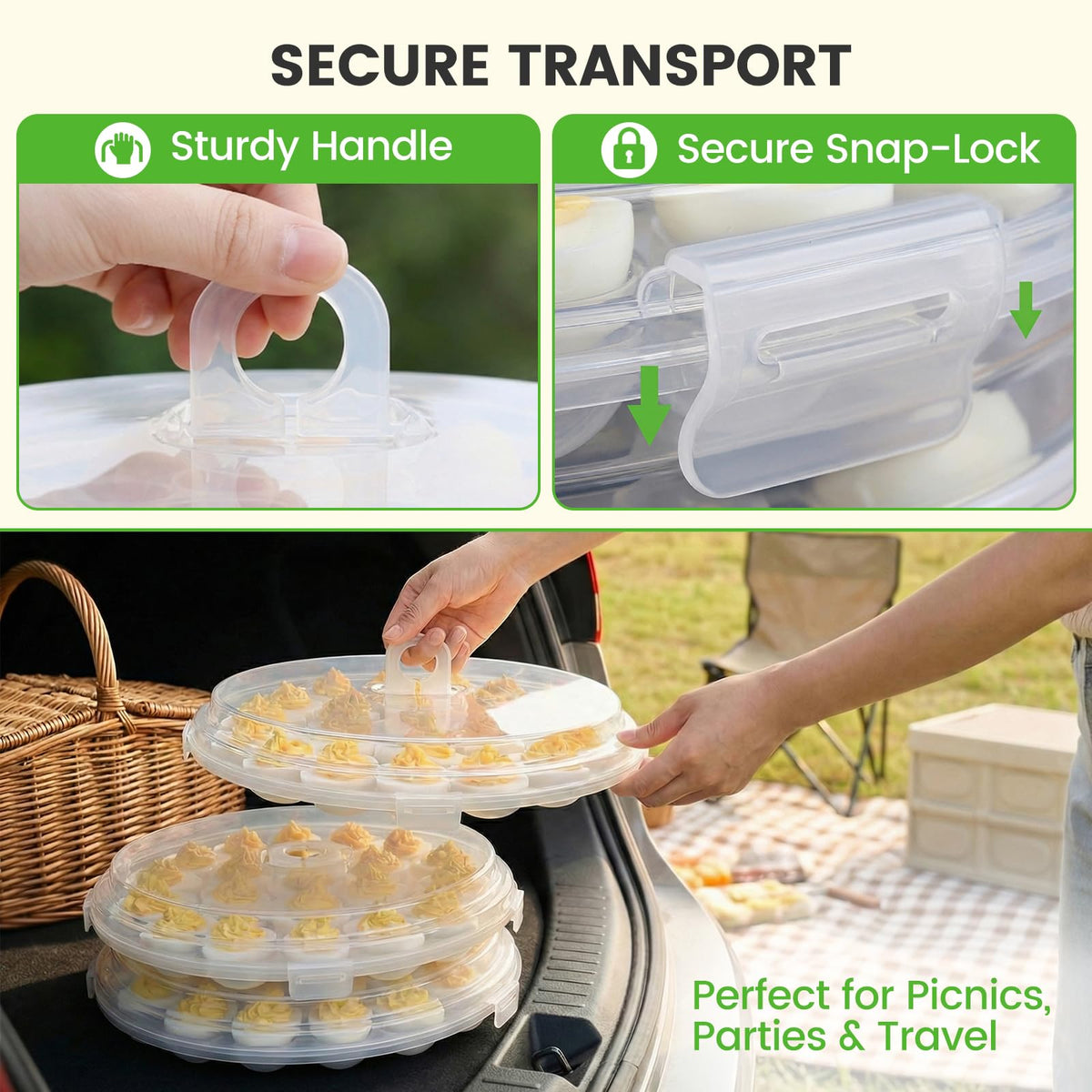 Haksen Egg Carrier Set, 3 Clear Trays with Lids, Holds 66 Deviled Eggs