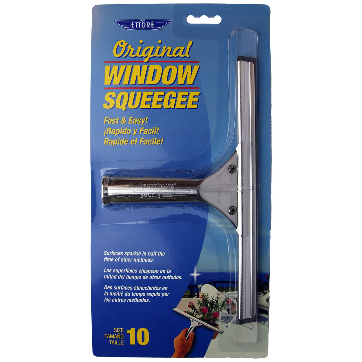 Original Window Squeegee by Ettore – 10", Aluminum, Multicoloured, Model 11110