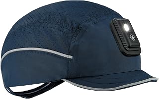 Ergodyne Skullerz 8965F(x) Safety Bump Cap Hat with Rechargeable LED Light, Micro Brim Length, Lightweight Head Protection Navy