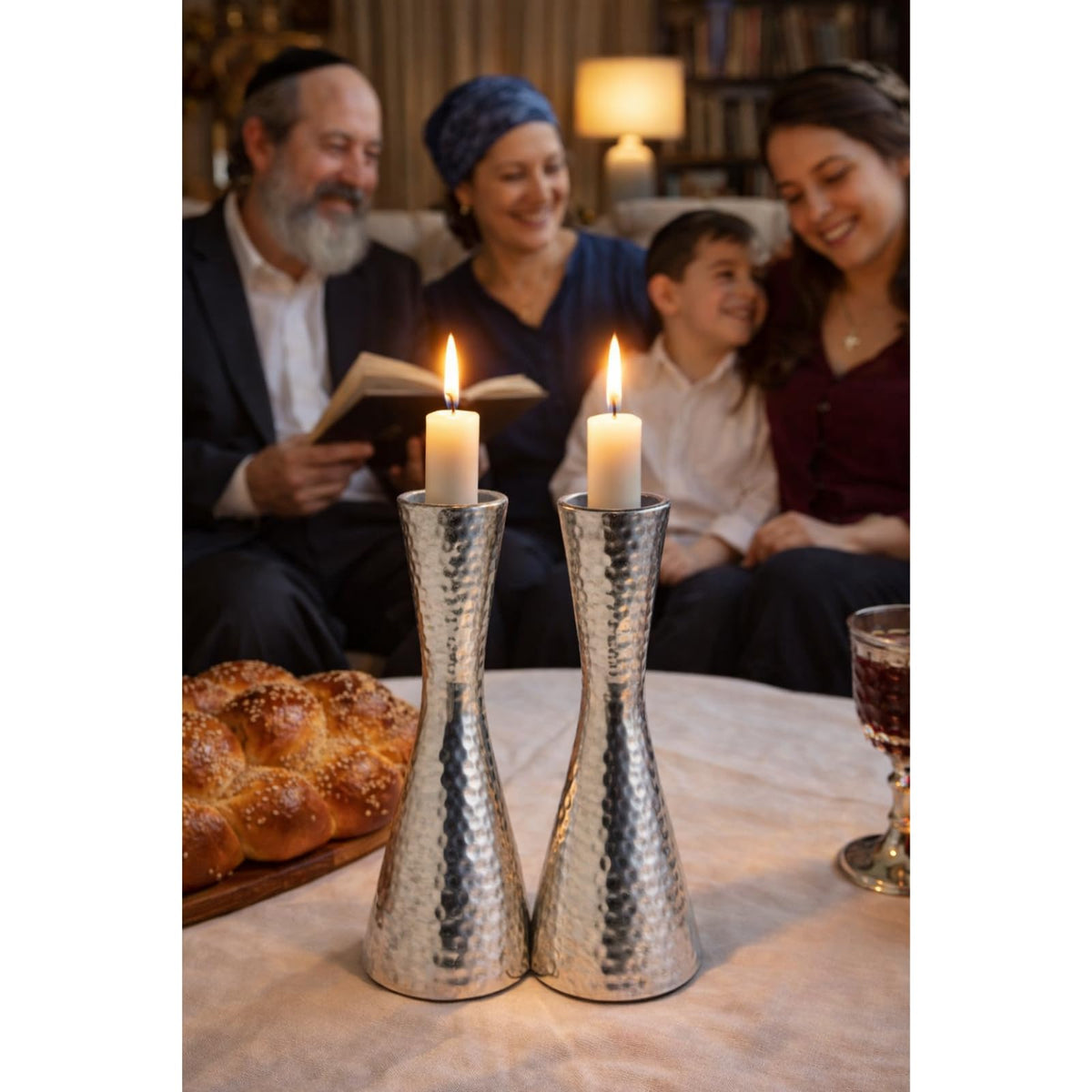 Rite Lite Hammered Aluminum Candlestick Holders, Set of 2, Silver