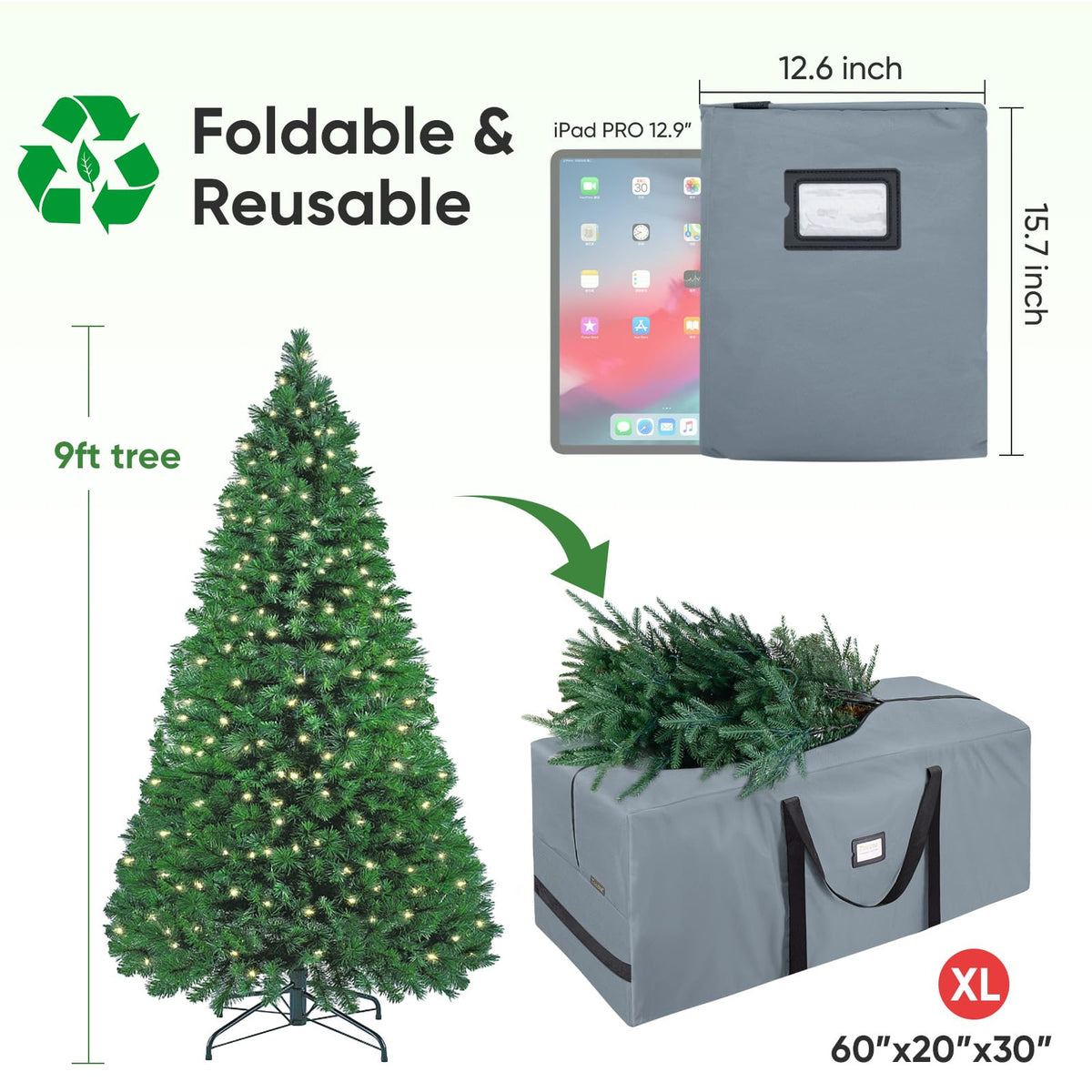 Baleine Christmas Tree Storage Bag, 9 Ft Extra Large, Grey