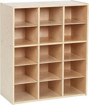 ECR4Kids Streamline 15 Cubby Tray Storage Cabinet, 5x3, Classroom Furniture, Natural