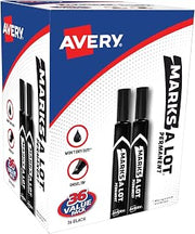 Avery Marks-A-Lot Large Desk-Style Chisel Tip, Value Pack 36 Black Permanent Markers are perfect for signs and posters (98206) (Pack of 12)
