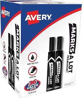 Avery Marks-A-Lot Large Desk-Style Chisel Tip, Value Pack 36 Black Permanent Markers are perfect for signs and posters (98206) (Pack of 12)
