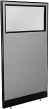 Global Industrial 36-1/4"W x 64" H Office Partition Panel with Partial Window & Pass-Thru Cable, Gray