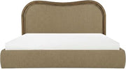 Camilla Queen Bed, Solid Ash Frame, Wave Headboard, Polyester Upholstery, No Box Spring Needed, Green