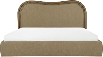 Camilla Queen Bed, Solid Ash Frame, Wave Headboard, Polyester Upholstery, No Box Spring Needed, Green