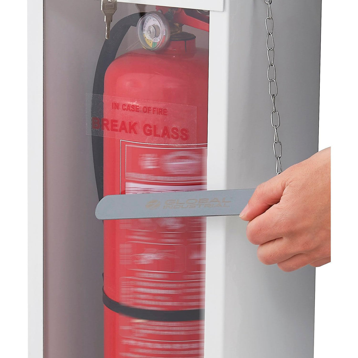 Lockable Steel Fire Extinguisher Cabinet with Breakable by Global Industrial – Steel, White, Model 670600