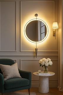 Elara Decorative LED Mirror 60x75 cm - Battery Powered - Matte Silver Metal Frame - Modern Design - Matte Silver, 24x30 inch