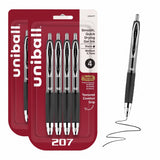 207 Retractable Gel Pens by Uni-Ball – 4 Count (Pack of 2), Plastic, Black, Model 33960PP
