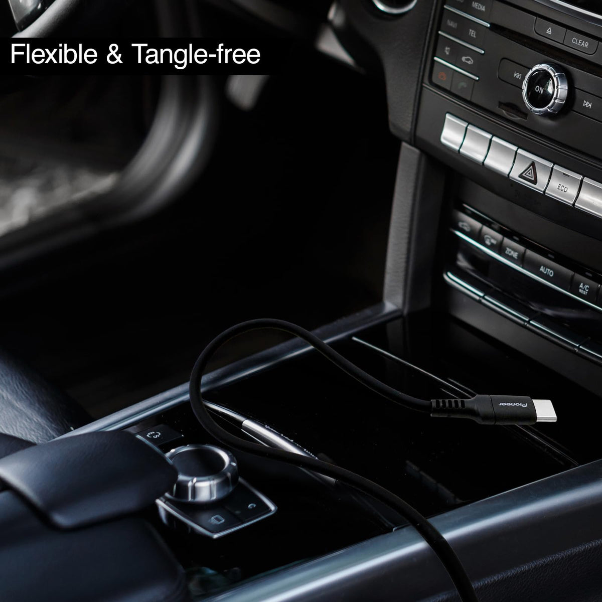 USB-A to USB-C Cable 1 m for Apple CarPlay & Android Car by PIONEER – 1 m, black, Model CD-U5110AC