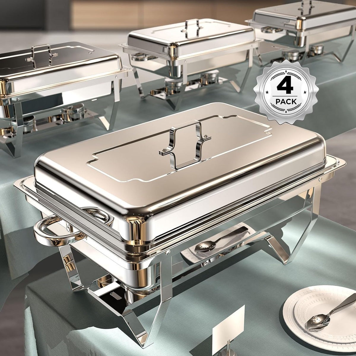 Ramvic Chafing Dish Set, 9 Quart, 4 Pack Silver