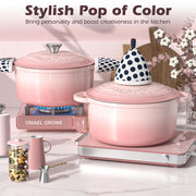 Umite Chef Enameled Cast Iron Dutch Oven, 5 Quart Capacity, Pink
