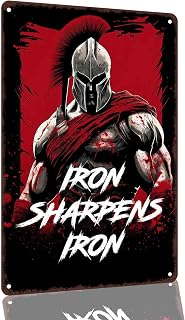 Spartan Warrior Iron Sharpens Iron Aluminum Decorative Sign, 8 x 12 Inch