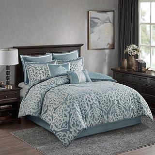 8 Pcs Jacquard Comforter Set Aqua,Silver King
