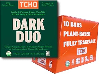 TCHO Dark Duo 75% Dark Chocolate Bars (10 pack) | Plant Based, Organic & Fair Trade | Non GMO, Non-Dairy, Vegan Chocolate, Soy Free (2.1oz each)