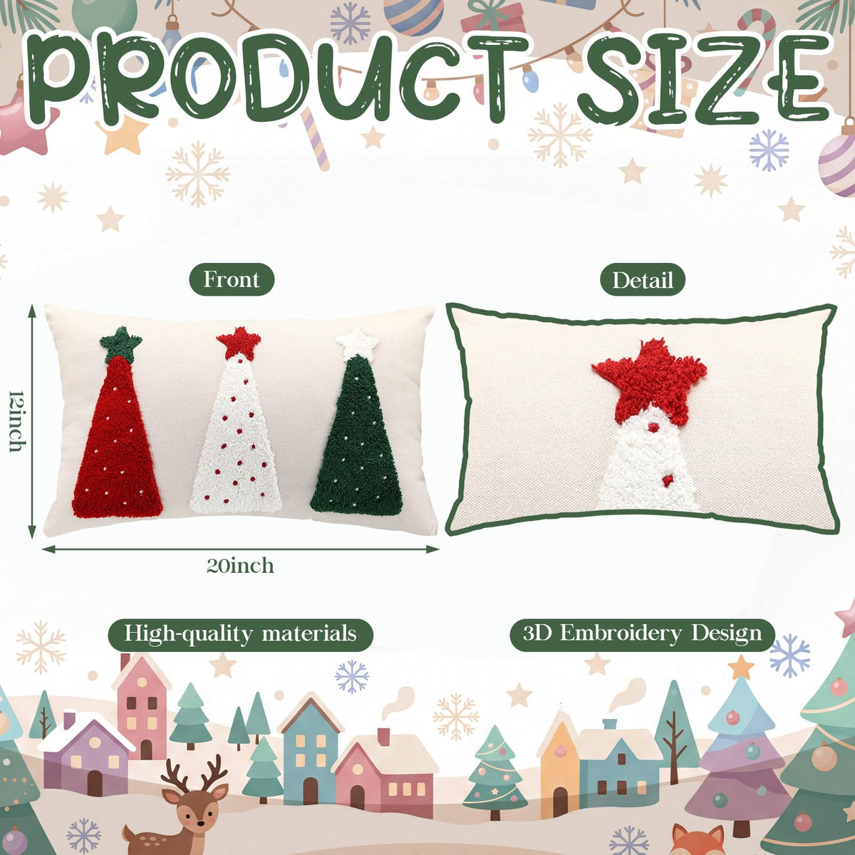 Boao Christmas Lumbar Pillow Cover, 12 x 20 Inches, Red White Green Tree Design