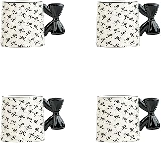 10 Strawberry Street Black Bow Mugs, Set of 4