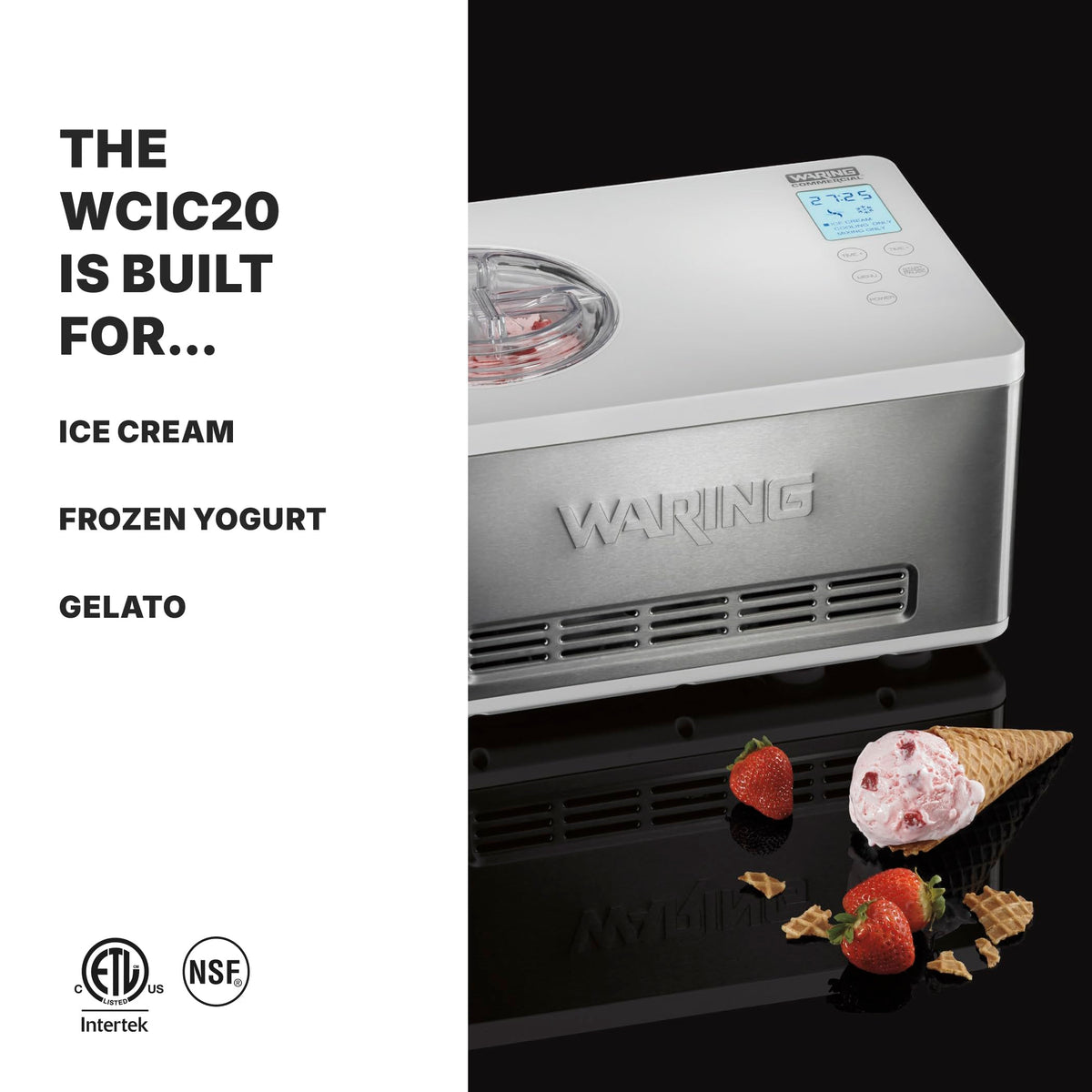 2-Quart Compressor Ice Cream Maker Machine by Waring – 2 Quart, Stainless Steel, Silver, Model WCIC20