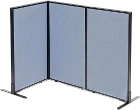 Global Industrial 24-1/4"W x 42" H Freestanding 3-Panel Corner Room Divider, Blue