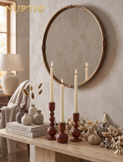 Nuptio Wooden Candlestick Holders, Set of 6, Assorted Heights in Walnut