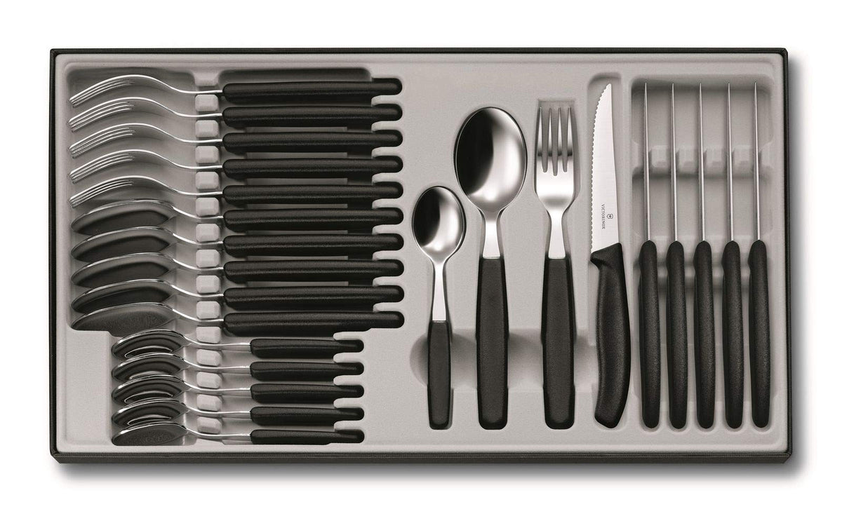 Classic, Table Set, Set of 24, Extra Sharp Blade, Wavy Edge, 11 cm, Stainless Steel, Black by Victorinox – 30 x 5 x 5 cm, Stainless Steel, Black, Pack of 24, Model 6.7233.24
