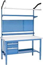 Global Industrial 72" W x 30" D Heavy-Duty Production Workbench with 1-1/4" Thick ESD Laminate Safety Edge Complete Bench, 5000 Lbs Capacity, Blue, Assembly Required