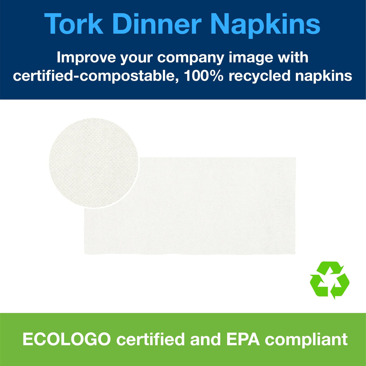 White Dinner Napkin by Tork – 8.5" x 3.8", Paper, white, Pack of 3000, Model N5181A