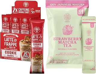 The Frozen Bean Cookie Butter Frappe & Latte Instant Mix (20 Sticks) - The Harmony Matcha Strawberry (10 Sticks)