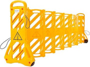 Global Industrial 12'L Extendable Mobile Barrier with Reflective Stripes, Yellow