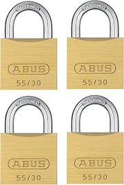 ABUS 55/30 4 Pack Small Solid Brass Padlock with 2 Keys for School, Gym | Cabinet 1 9/64in (30mm) Wide, Keyed Alike