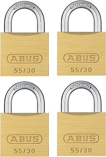 ABUS 55/30 4 Pack Small Solid Brass Padlock with 2 Keys for School, Gym | Cabinet 1 9/64in (30mm) Wide, Keyed Alike