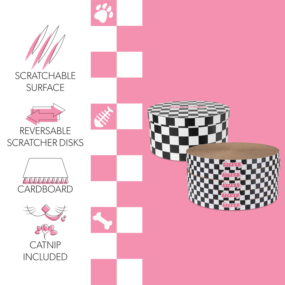 THE LICKER STORE Checker Black/White / 12" / Modern;Mid-Century;Classic;Transitional;Traditional;Cottage;Casual Scratching Pads
