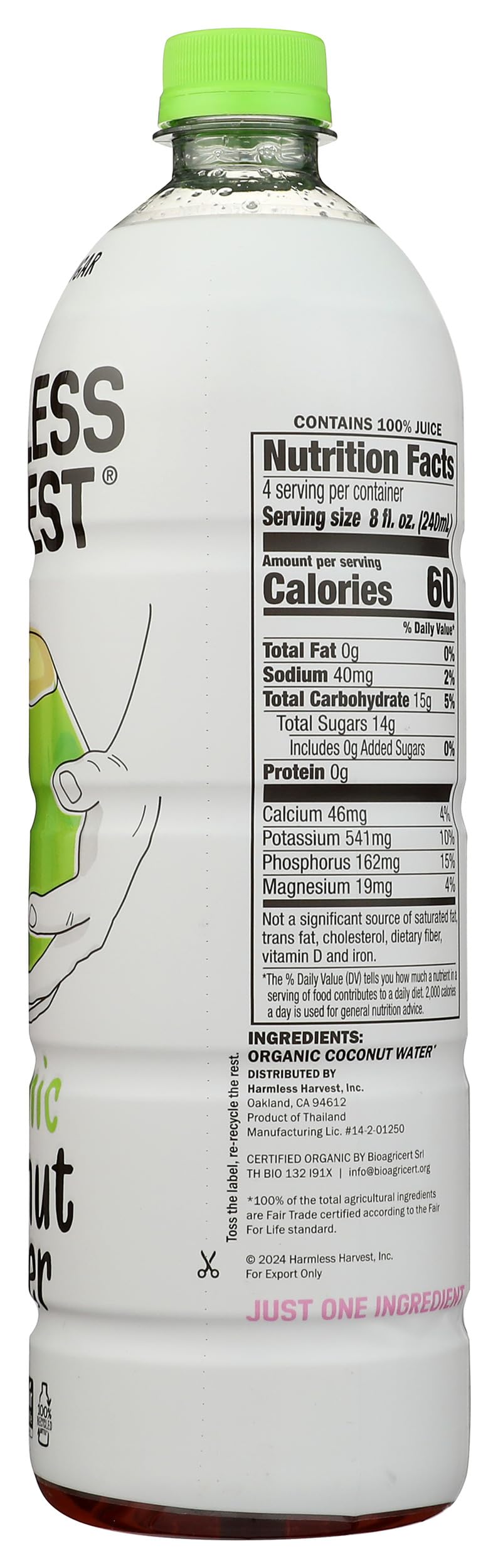 Organic Coconut Water by Harmless Harvest – 32 Fl Oz (Pack of 1), Model 0859078002627