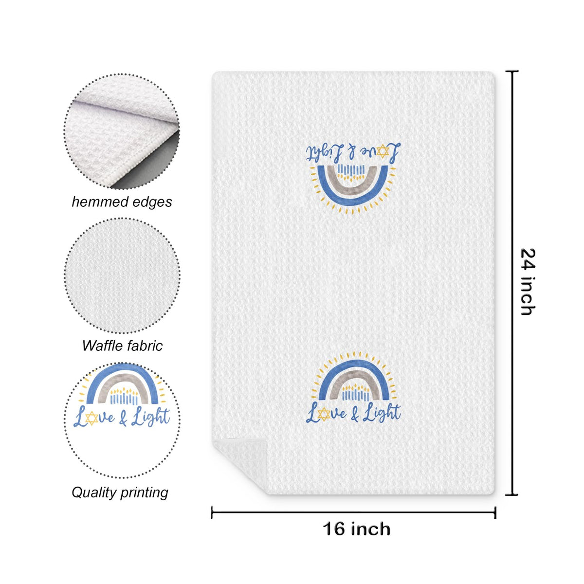 Fuasei Hanukkah Dish Towels, Festival of Lights Rainbow Print, 16 x 24 Inch