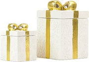 10 Strawberry Street Set of 2 Gift Box Cookie Jars with Gold Ribbon