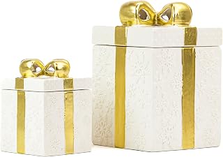 10 Strawberry Street Set of 2 Gift Box Cookie Jars with Gold Ribbon