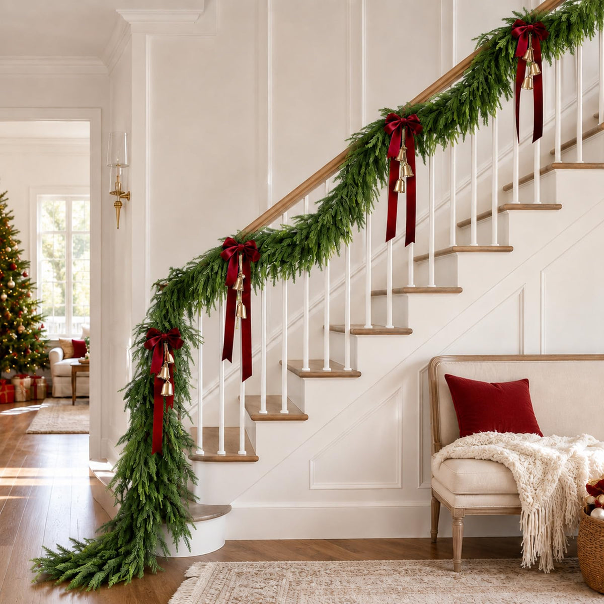 ZUKONROS Norfolk Pine Garland, 6FT Artificial Evergreen, Green 2 Pack