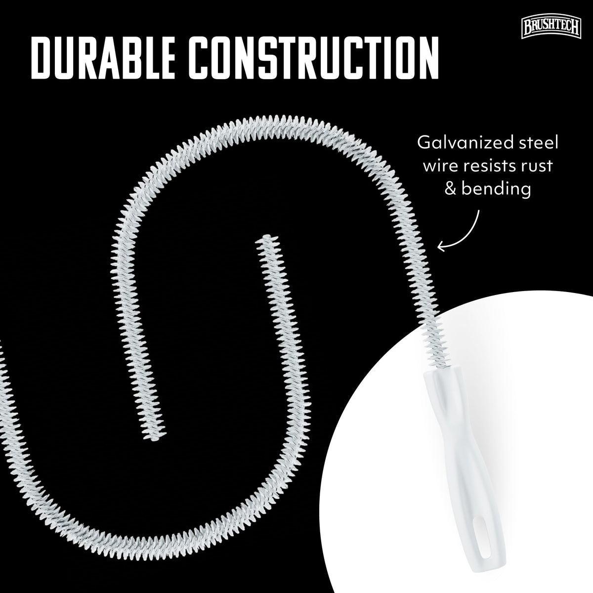Sink Drain & Overflow Multi-Purpose Cleaning Brush - White by Brushtech – 1" H x 17.5" L x 0.5" W, Poly Bristles, White, Model B135C