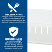Storplus Food Storage Container Colander with Stackable Design for Catering by Carlisle FoodService Products – 26 x 18 Inches, 0.0 ounces, Plastic, White, Model 10648