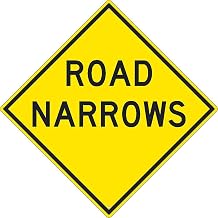 NMC Traffic Sign, Road Narrows Sign, 30" X 30", Yellow, TM265K