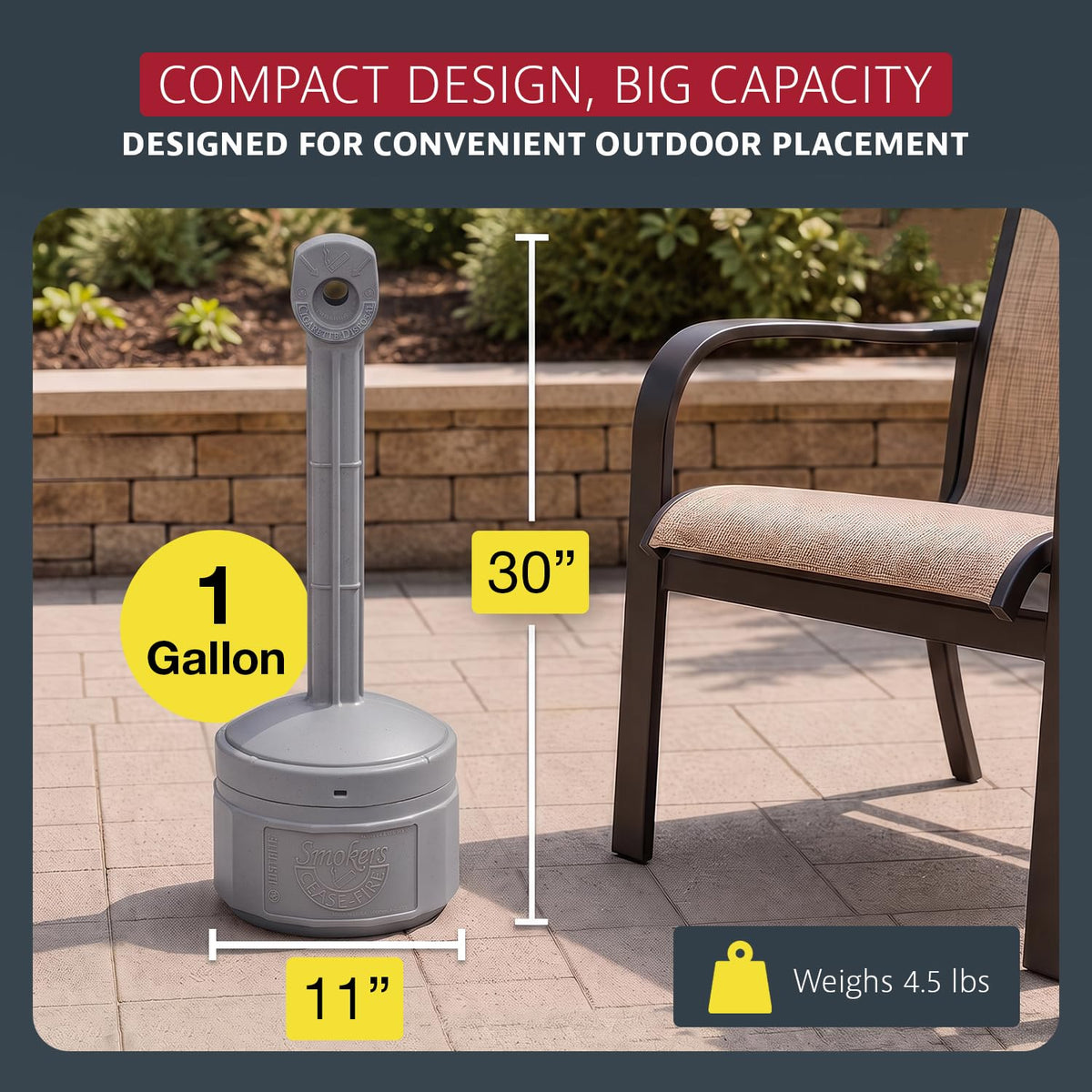 Justrite Grey / 1 Gallon / Smokers Cease Smoking Receptacles
