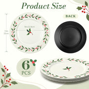 OBreezify Christmas Holly Charger Plates, 13 Inch Diameter, Set of 6