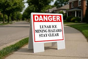 Lunar Ice Mining Hazard Stay Clear Danger Folding Coroplast A-Frame Double-Sided 23in x23in