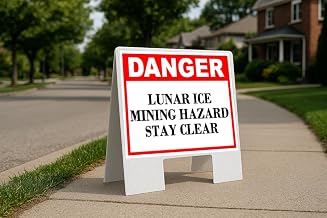 Lunar Ice Mining Hazard Stay Clear Danger Folding Coroplast A-Frame Double-Sided 23in x23in