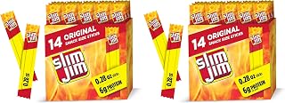 Slim Jim Smoked Meat Sticks, Original Flavor, 6g Protein Per Serving, Snack Size, Easter Basket Stuffer for Men, 0.28 oz. (14 Count) (Pack of 2)