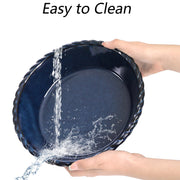 Peohud Ceramic Pie Dish Set, 10 Inch Deep Fluted, 54 Ounce, Blue