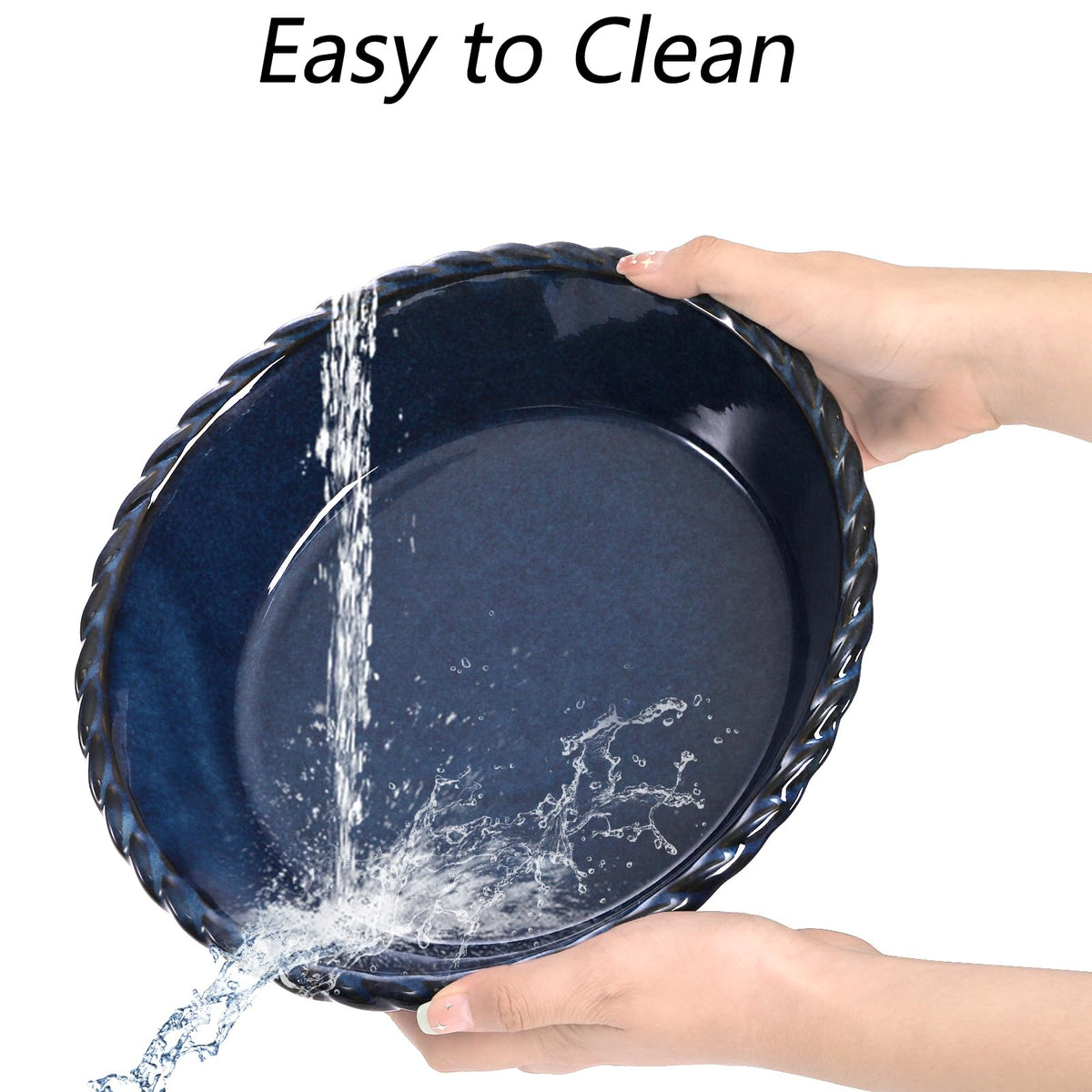 Peohud Ceramic Pie Dish Set, 10 Inch Deep Fluted, 54 Ounce, Blue
