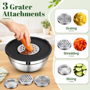 Boskermeal Mixing Bowl Set with Graters and Lids, 1.5 to 4.5 QT, Black